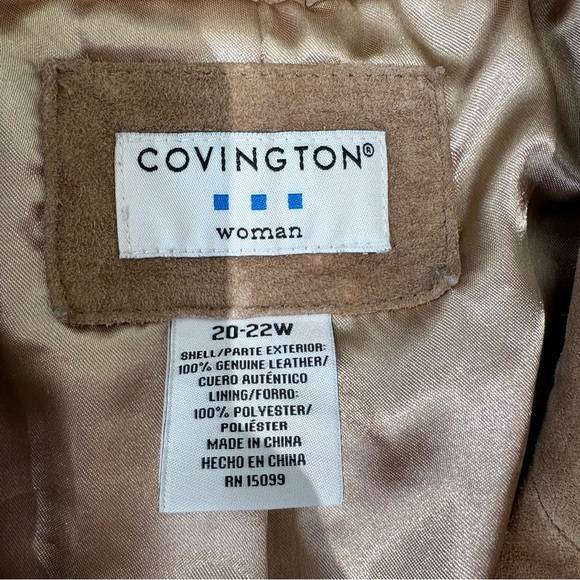 Covington Women’s 100% Suede Brown Beige Leather Blazer Jacket Vtg 90s Sz 20-22W - Picture 3 of 9